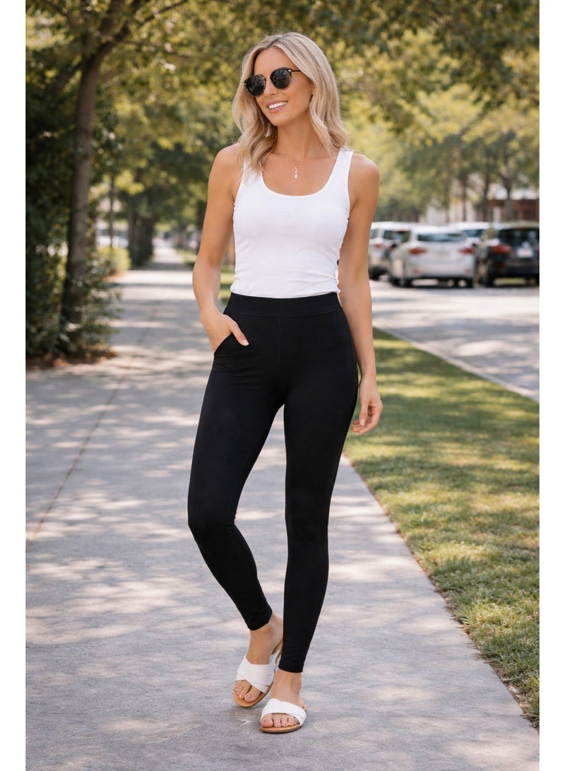 برفكتوري بنطال قطني نسائي ضيق، قطعة أساسية مريحة للارتداء اليومي - أسود - Image 5